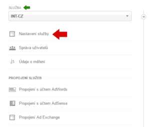 Výběr služby v Google Analytics